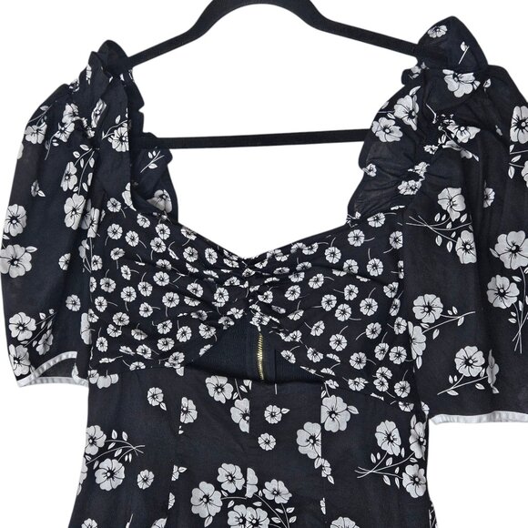 Alice McCall Izabella Mini Dress Black‎ White Floral Off Shoulder Size 8 - Picture 6 of 12